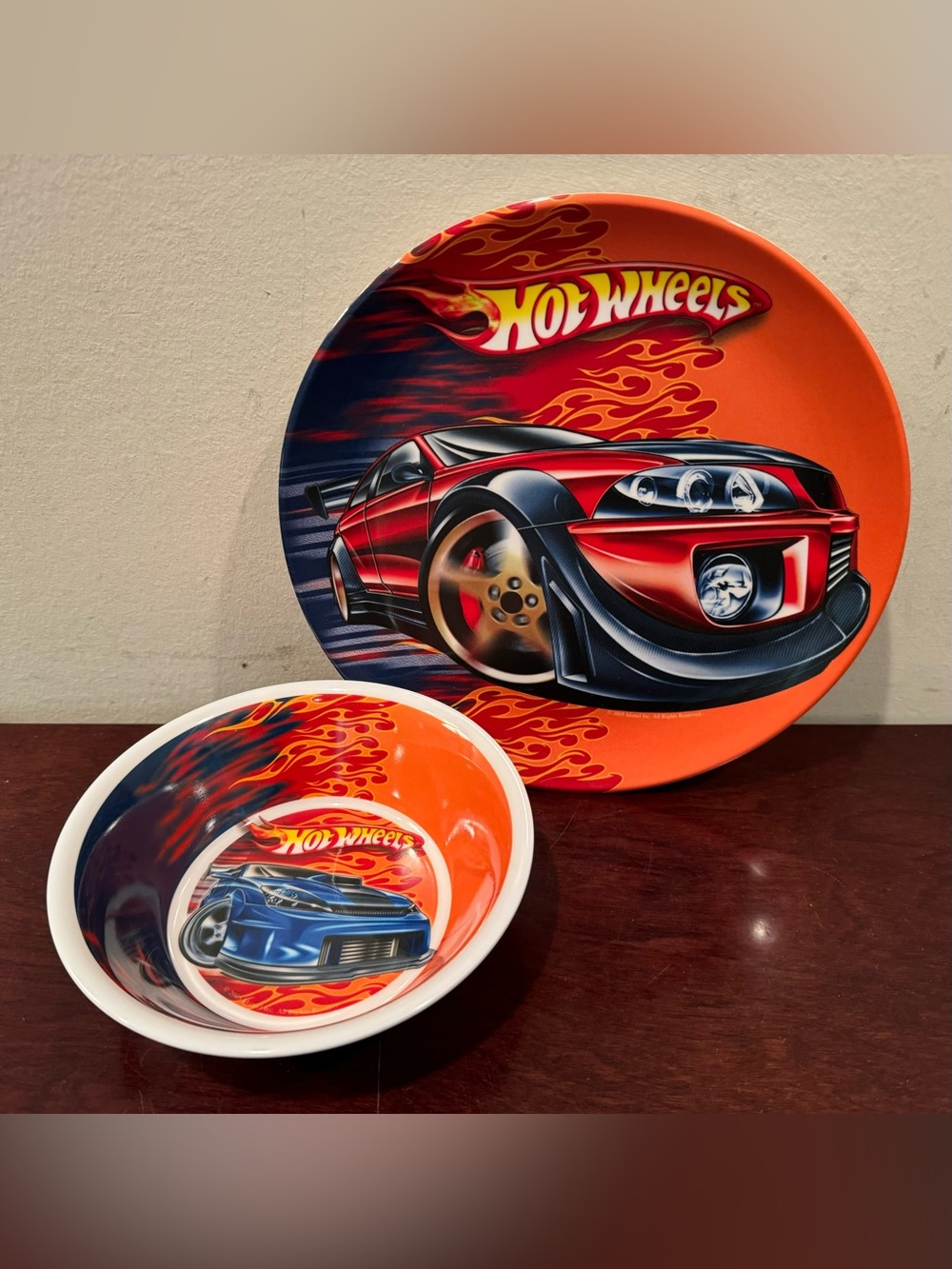 Set of Hot Wheels Melamine 8” Dinner Plate and 5.5” Bowl